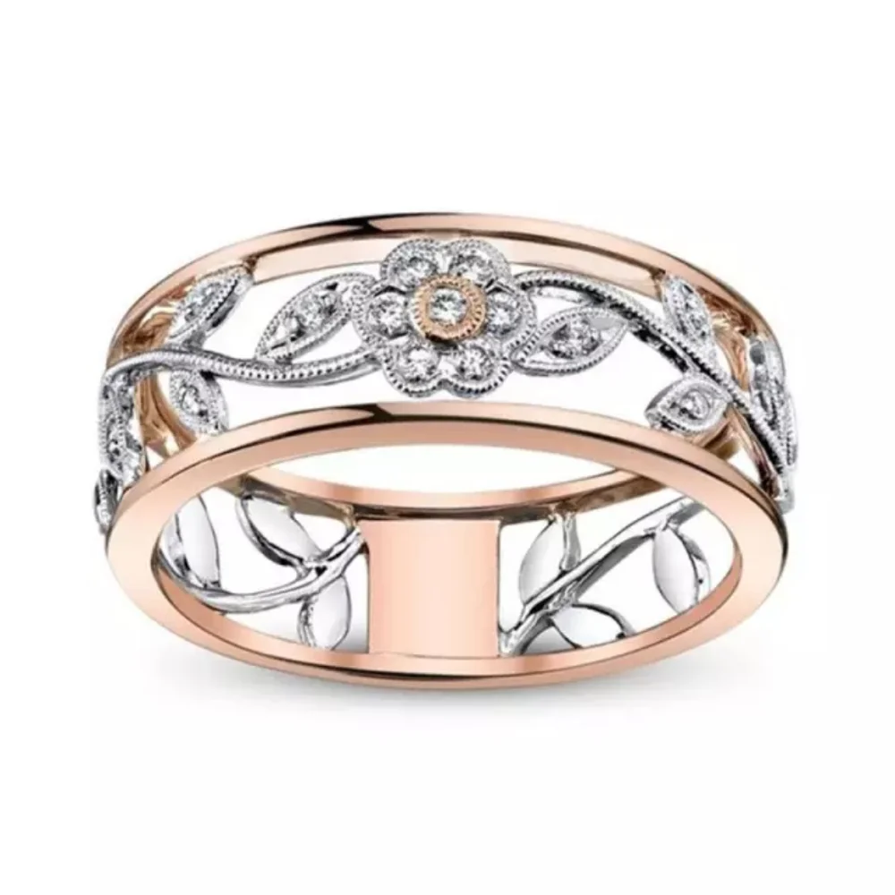 New Rose Gold Plated Flower Diamond Ring - Picture 3 of 4